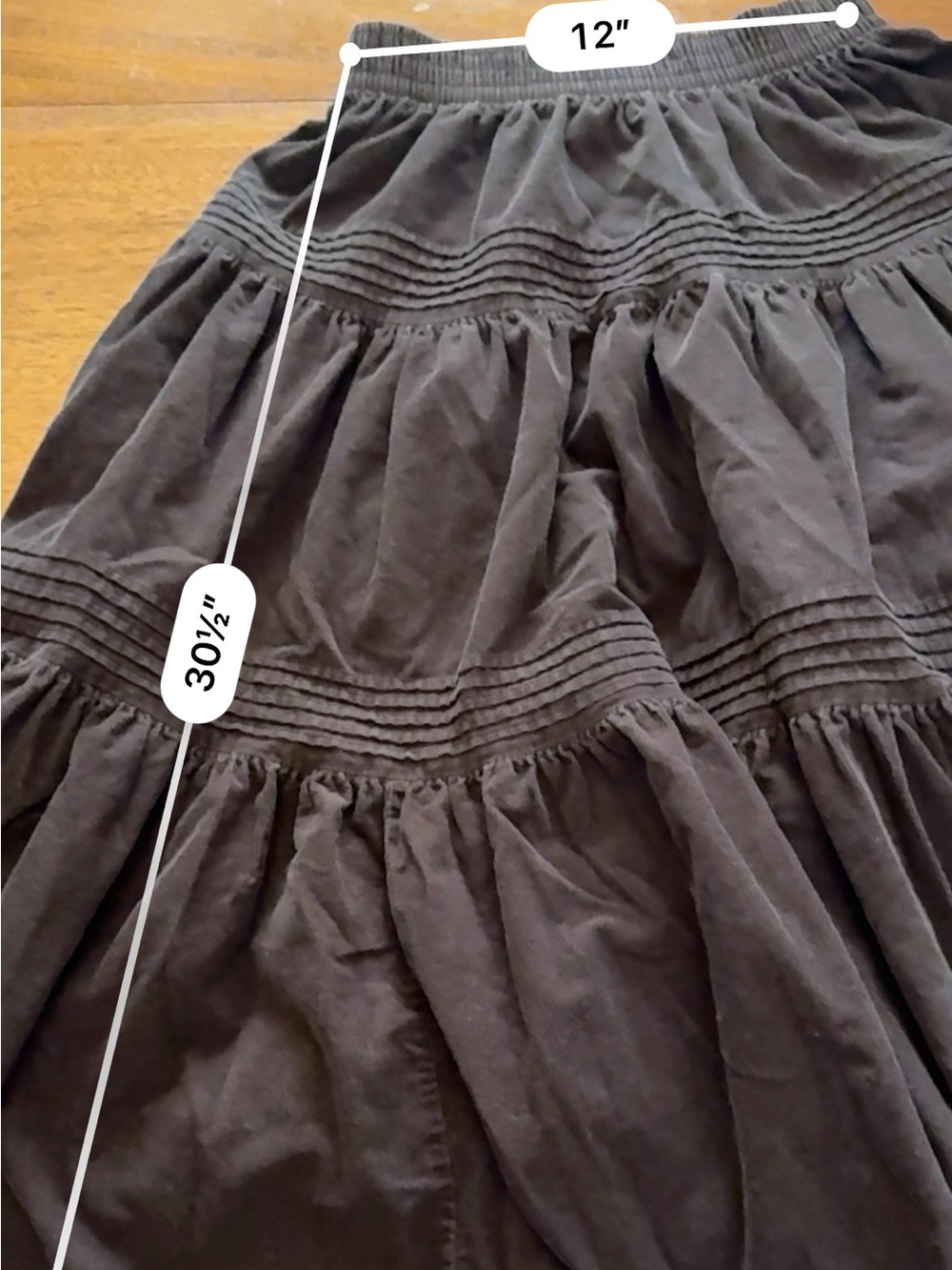 Vintage Laura Ashley brown corduroy tiered maxi skirt Made in Britain Medium - Picture 7 of 9